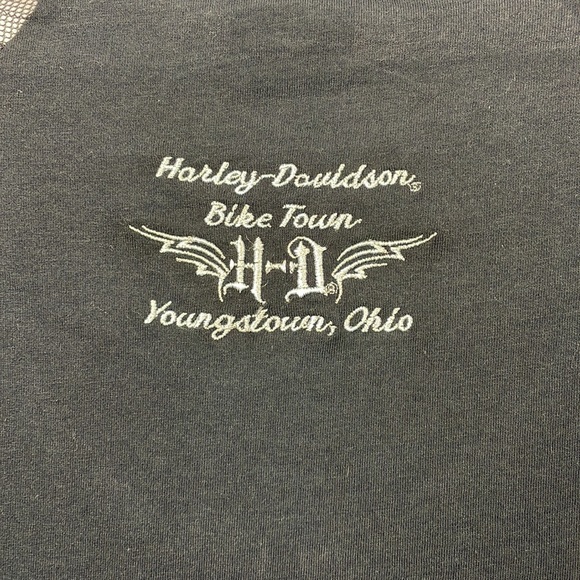 Harley Davidson T shirt women size S lace sleeves pullover Biker town logo top - Picture 8 of 9